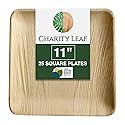 Charity Leaf Disposable Palm Leaf 11" Square Plates (25 pieces) Bamboo Like Serving Platters, Disposable Boards, Eco-Friendly Dinnerware For Weddings