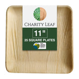 Charity Leaf Disposable Palm Leaf 11" Square Plates (25 pieces) Bamboo Like Serving Platters, Disposable Boards, Eco-Friendly Dinnerware For Weddings