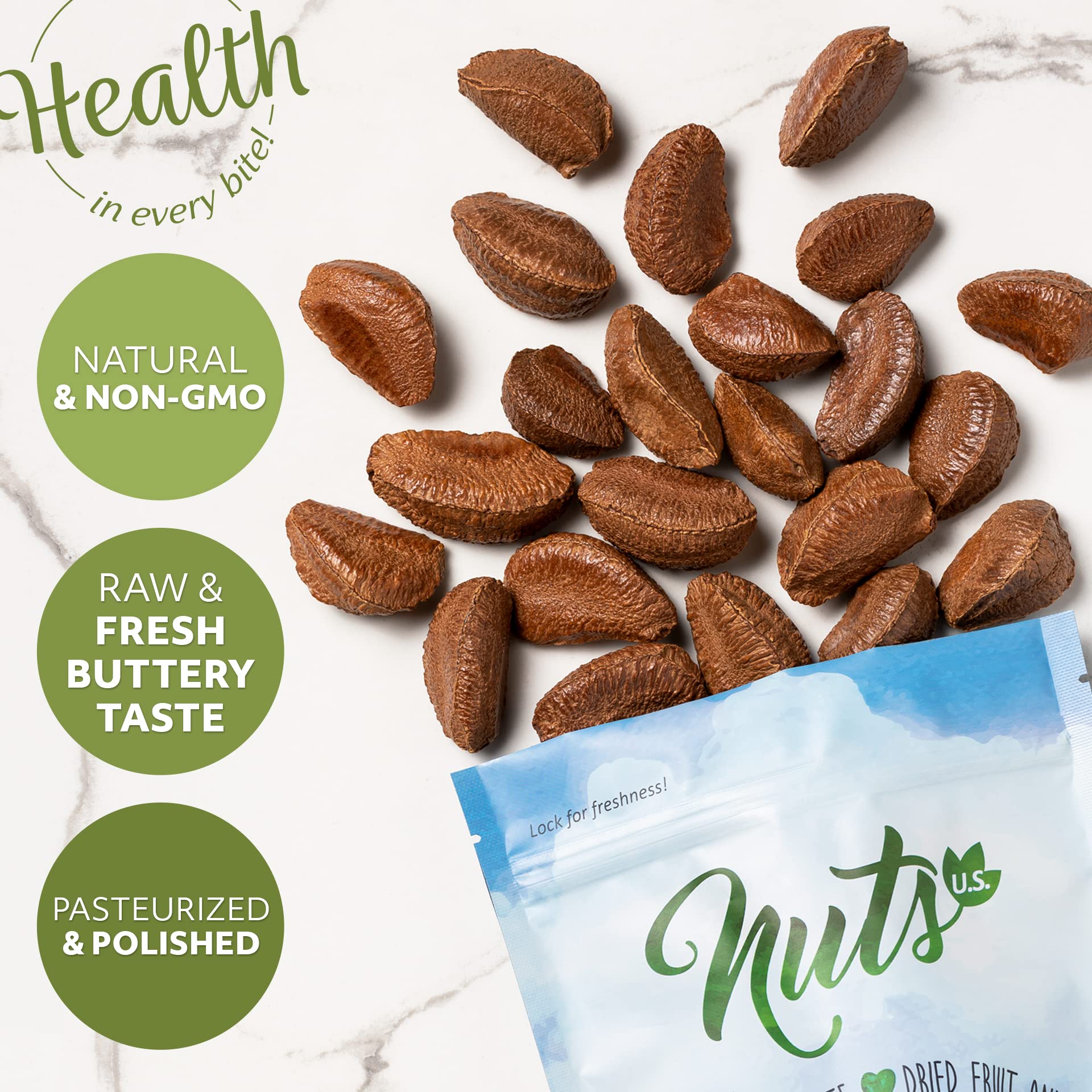 NUTS U.S. - Brazil Nuts In Shell | No Added Colors and No Artificial Flavors | Non-GMO and Natural | Fresh Buttery Taste and Raw | Pasteurized