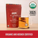 Two Leaves and a Bud Organic African Sunset - 15 Naked Tea Sachets, Naturally Caffeine Free, Whole Leaf Rooibos Herbal Tea in Unwrapped Pyramid