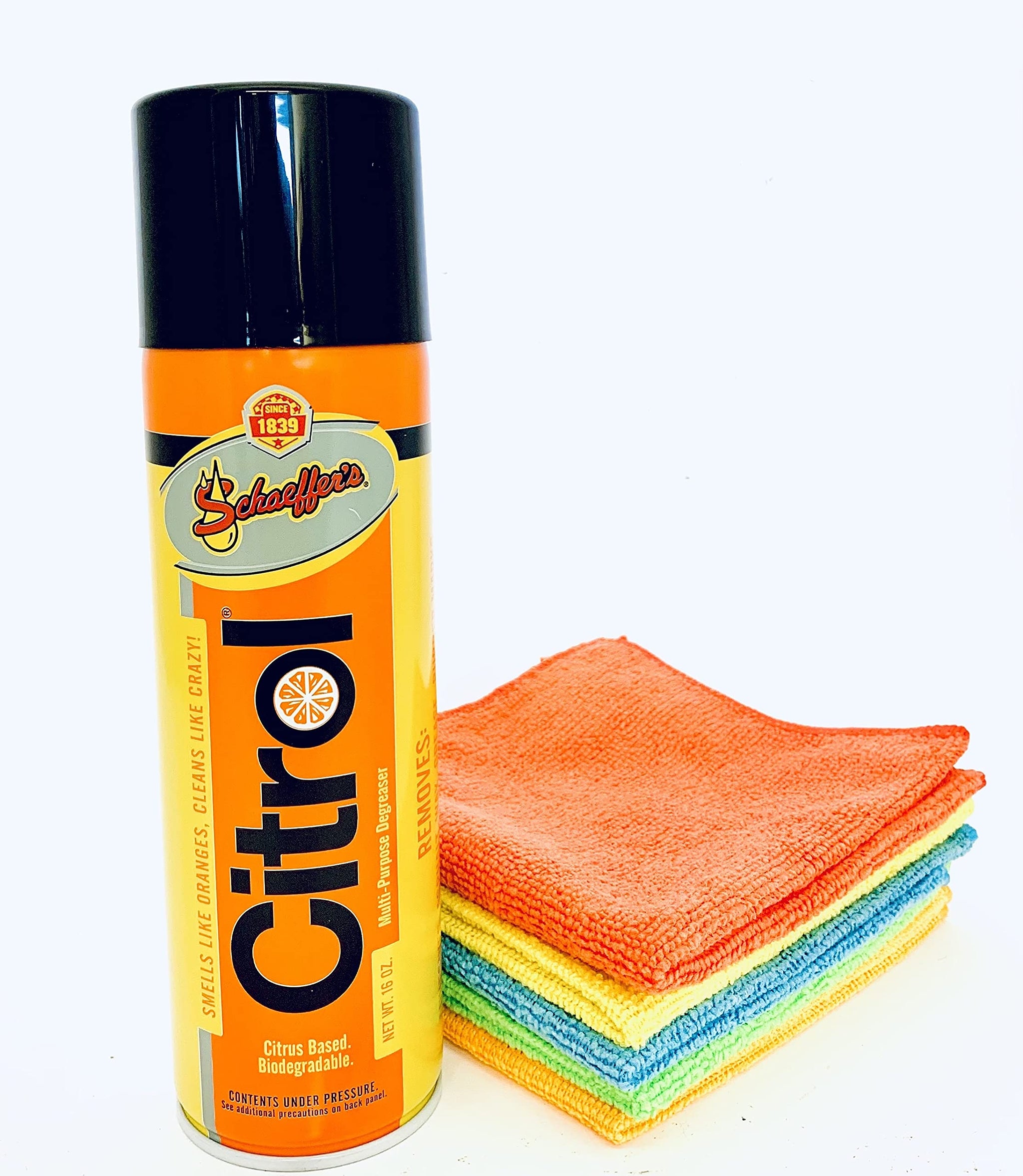 Schaeffer's Citrol 266 16oz Aerosol Multi-Purpose Degreaser Cleaner + 5 microfiber cloths