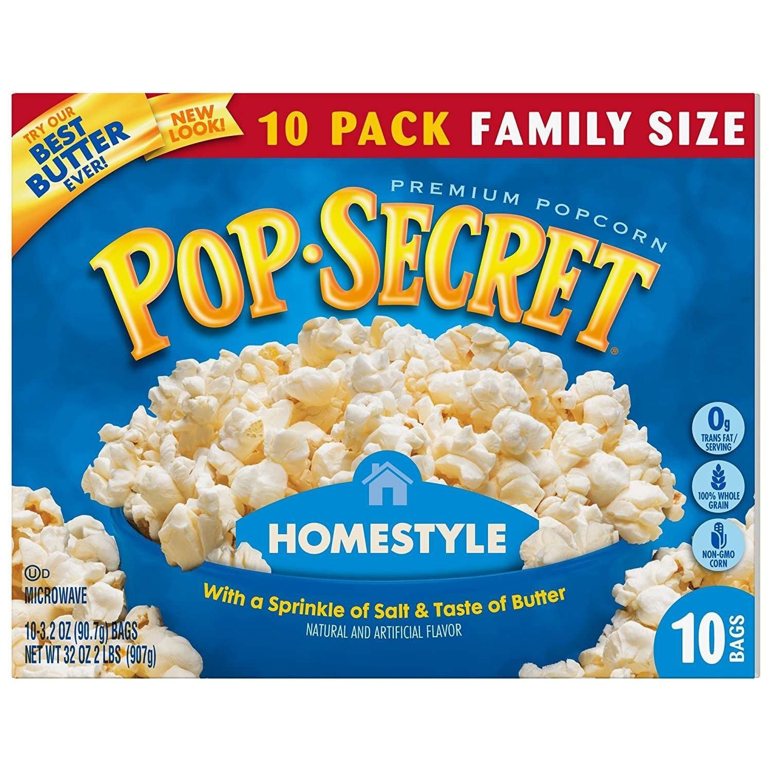 Pop Secret Popcorn, Homestyle, 10-Count Box (32 Ounces)