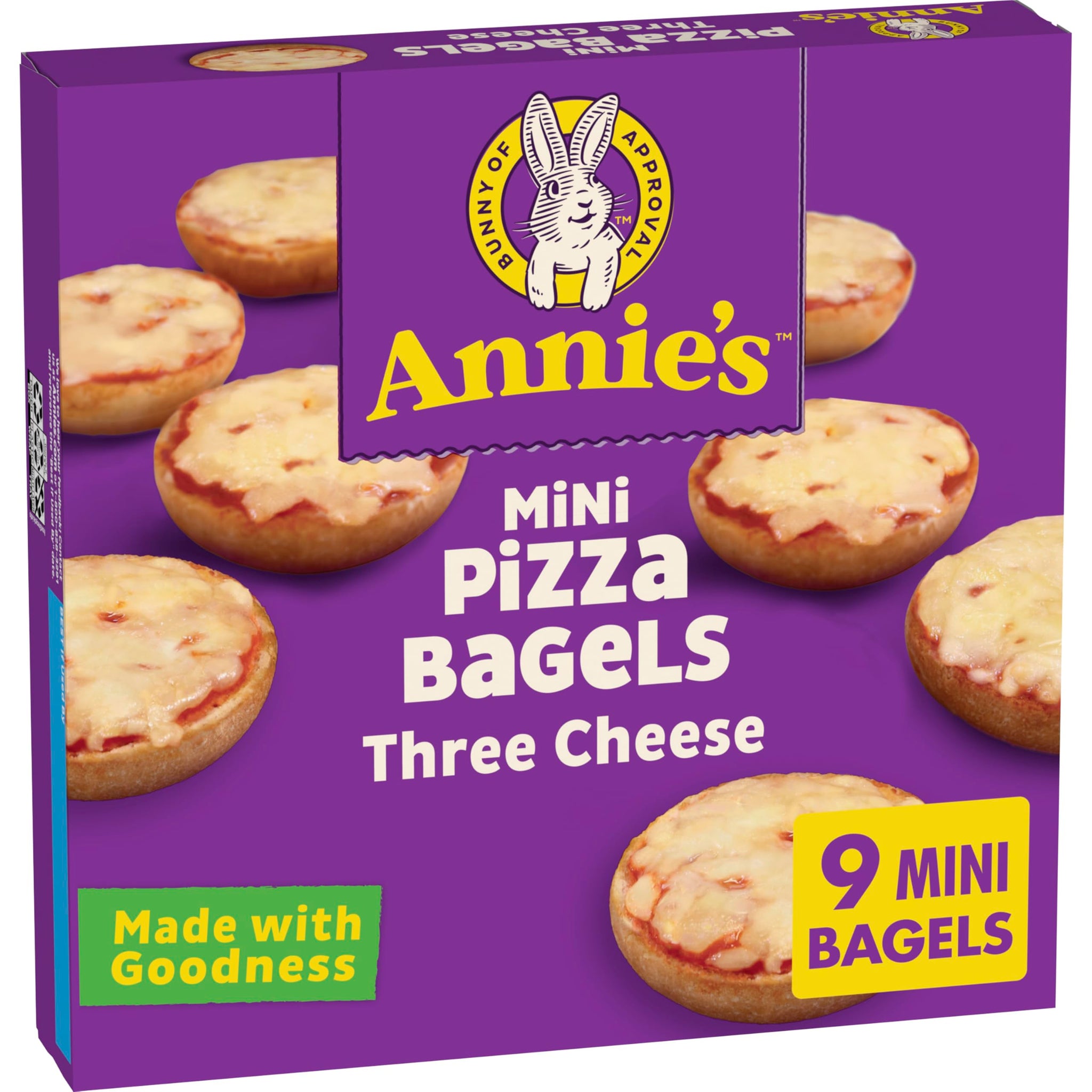 Annie's Frozen Mini Pizza Bagels, Three Cheese, Snacks, 9 Ct, 6.65 oz