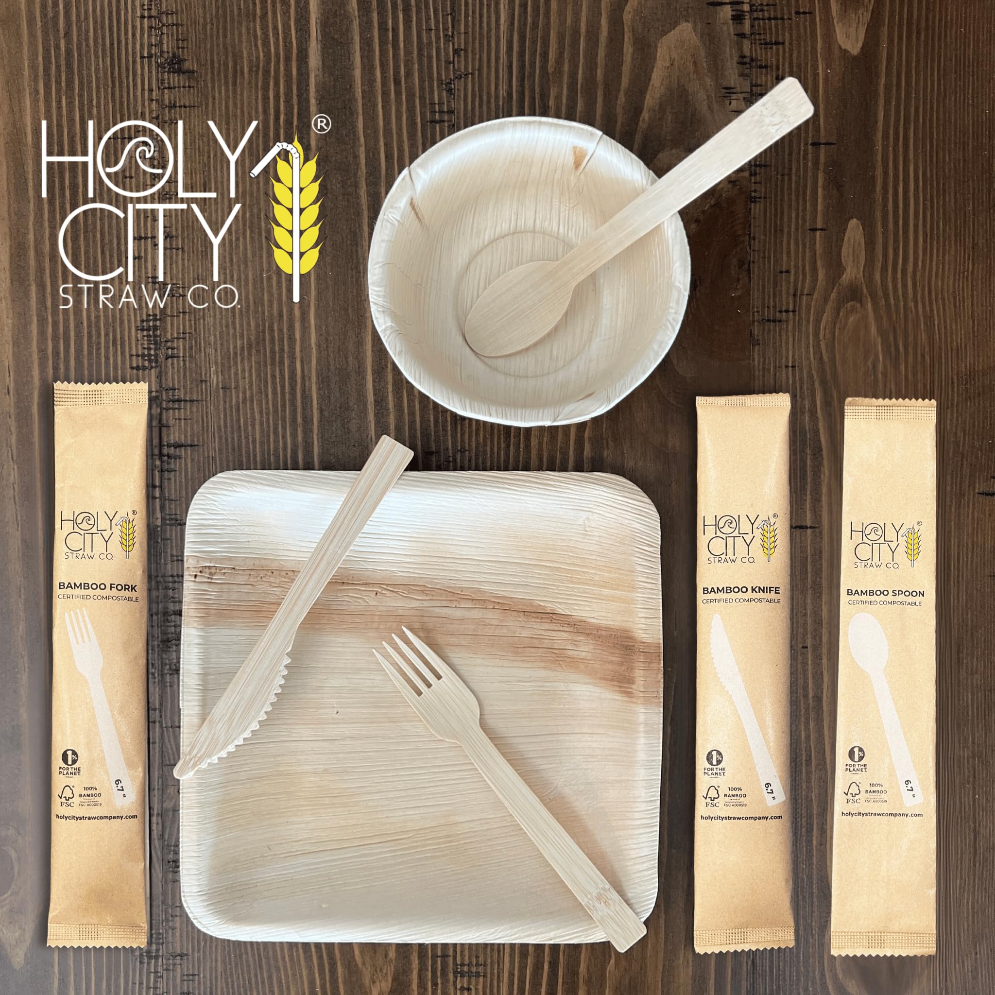 Holy City Straw Co. Paper Wrapped Bamboo Forks | 125ct. | 6.7in | Biodegradable Utensils | Compostable & Plastic-Free | Great for Foodservice
