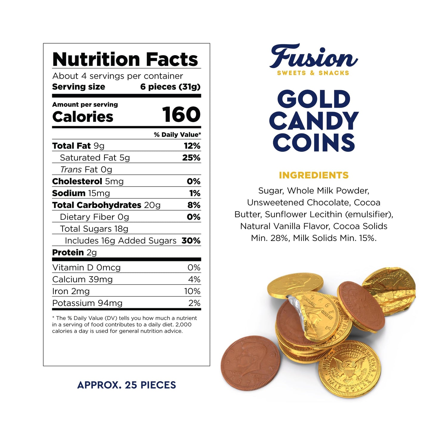 Gold Candy Coins, 25 Count | Smooth Gourmet Milk Chocolate Half Dollar Coins for Holidays, Parties, Birthdays & Celebrations | Crafted from Premium