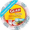 Glad Round Disposable Paper Plates, Heavy Duty Soak Proof Cut Proof Microwave Safe Pink Dinner Plates for Parties, Picnics, and Everyday Meals, Pink