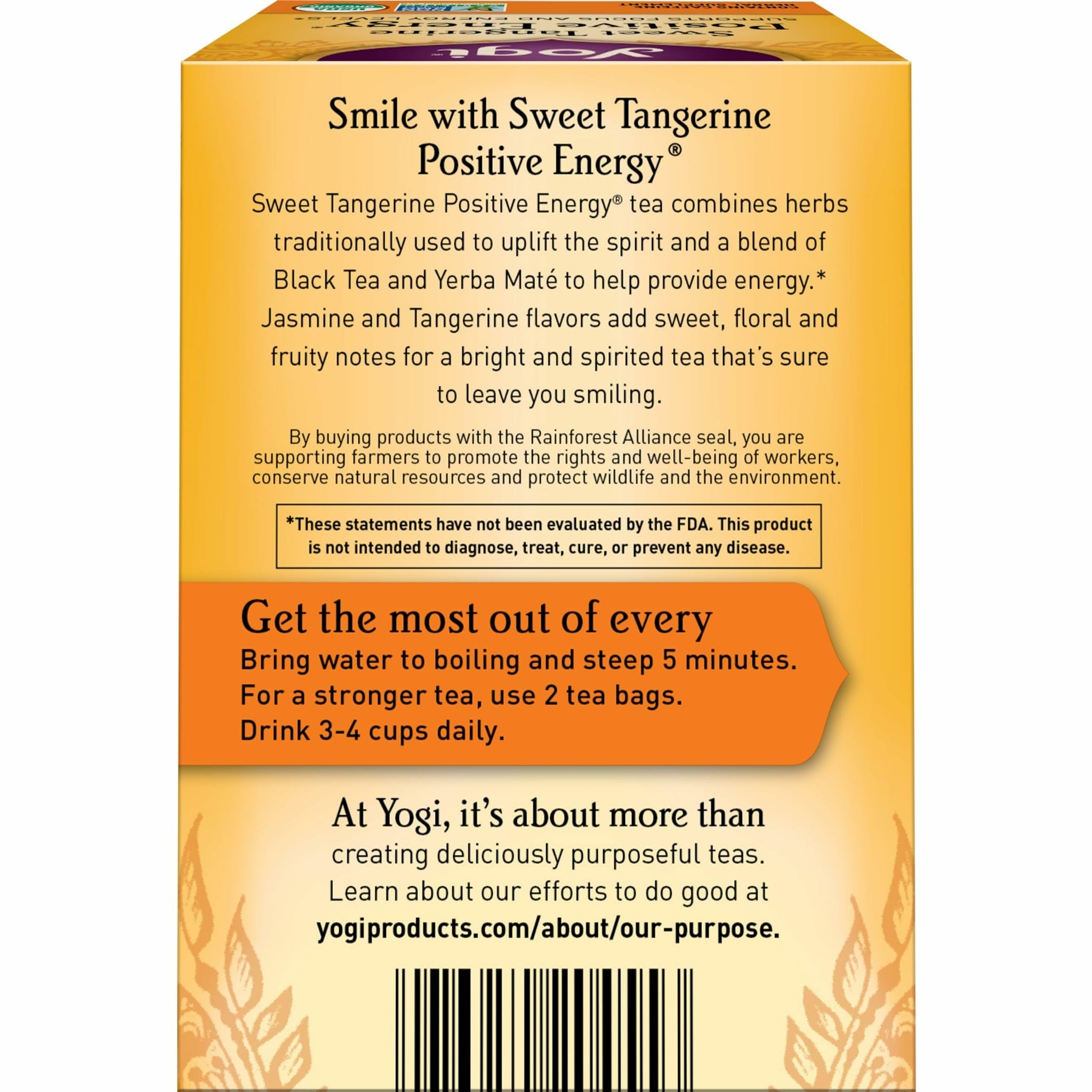 Yogi Sweet Tangerine Positive Energy Tea - 16 Tea Bags per Pack (6 Packs) - Organic Tangerine Energy Tea - Includes Black Tea Leaf, Yerba Mate Leaf