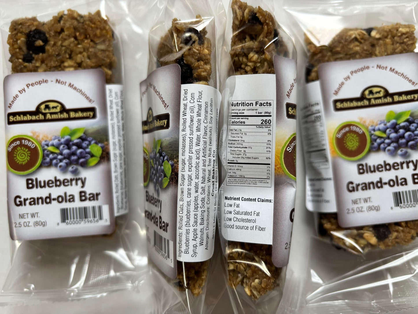 AmishTastes Homemade, Lightly Sweetened, Soft & Chewy Blueberry Granola Bars by Schlabach, 2.8 Oz. (Pack of 4)