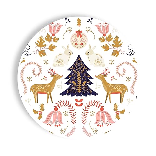 Fabuplates Nordic Woodland Christmas Paper Plates - 24 Count 9” Heavy-Duty Disposable Salad Plates, Reindeer & Bunny Holiday Design, Elegant Party