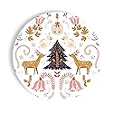 Fabuplates Nordic Woodland Christmas Paper Plates - 24 Count 9” Heavy-Duty Disposable Salad Plates, Reindeer & Bunny Holiday Design, Elegant Party