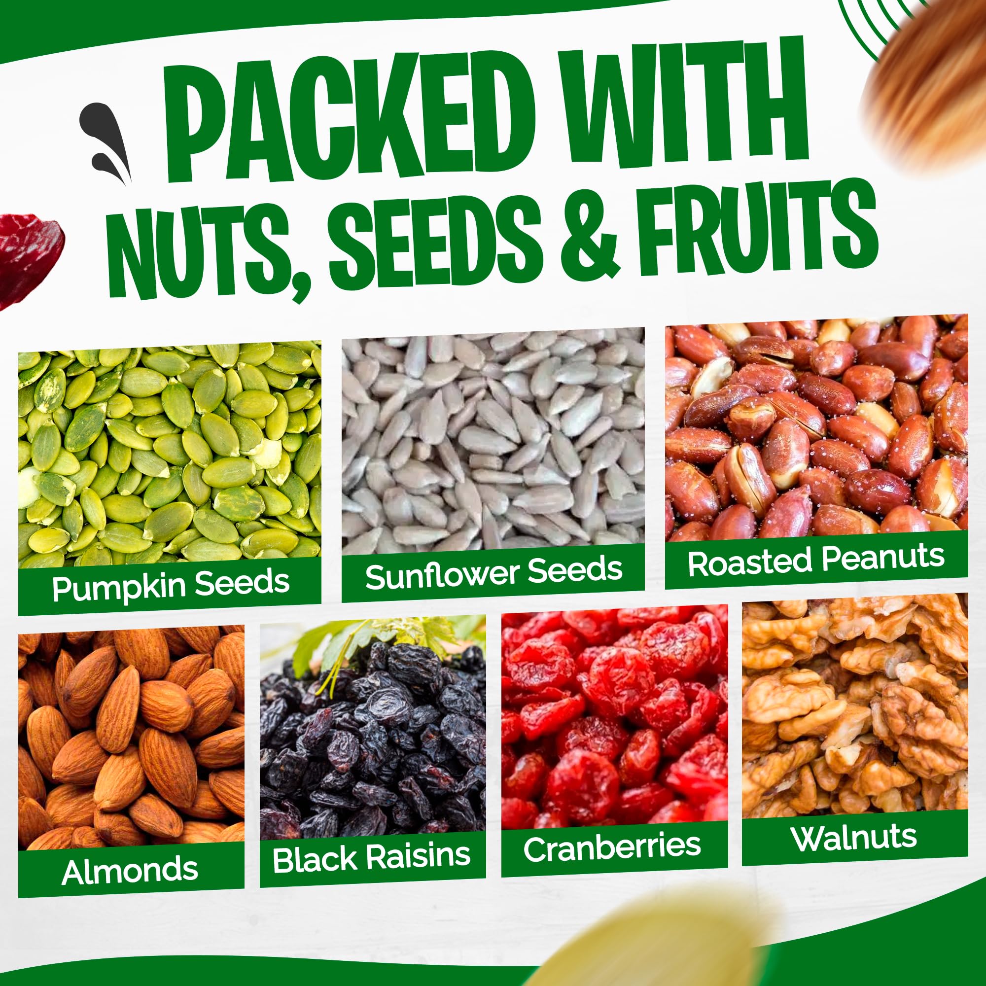 Tidbit Trail Mix with Roasted Peanuts, Almonds, Walnuts, Pumpkin Seeds, Sunflower Seeds, Black Raisins & Dried Cranberries - Mixed Nuts for Natural
