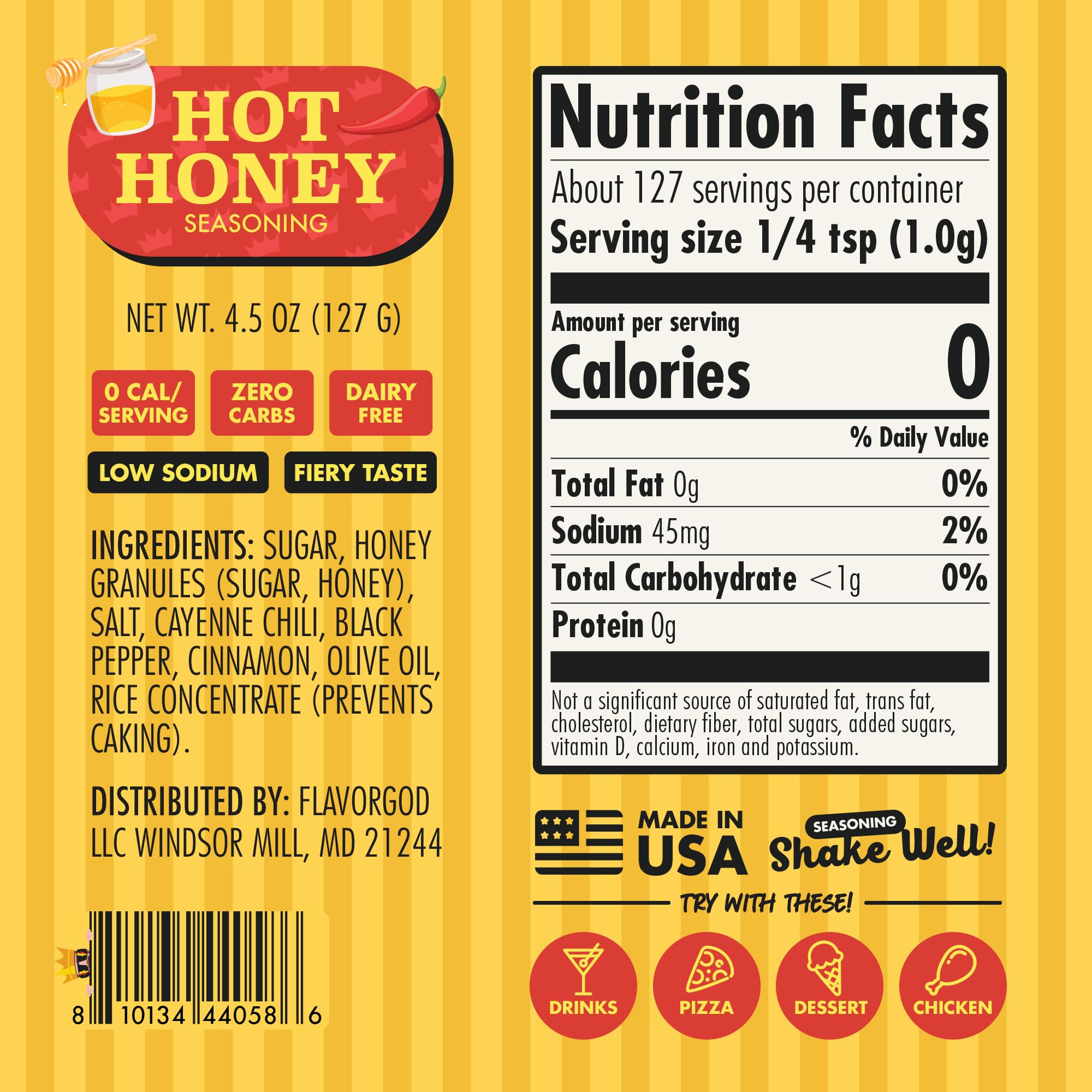 Hot Honey Seasoning Mix by Flavor God - Sweet & Spicy All Natural Spice Infused Blend with Chilies for Pizza, Fried Chicken, Wings, Cornbread