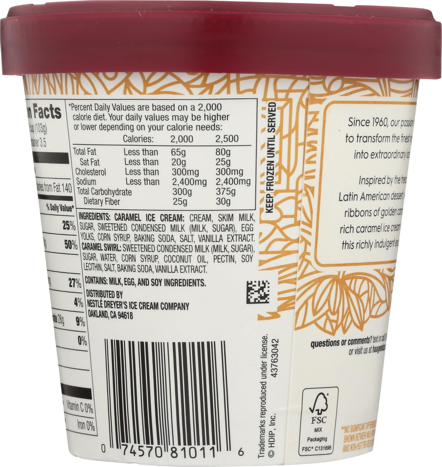 Haagen-Dazs, Dulce De Leche Ice Cream, 14 oz (Frozen)