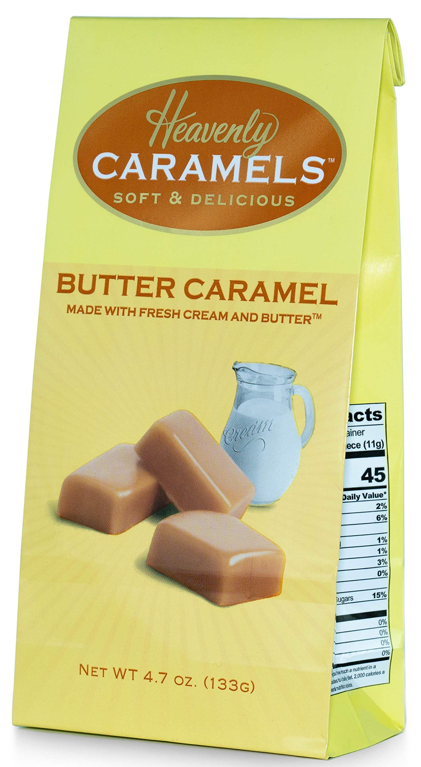 J Morgan Confections Heavenly Caramels, Butter Flavor (4.7 oz bag, 4-Pack); Gourmet, Artisan Soft and Chewy Butter Caramel Candies, Creamy and Smooth