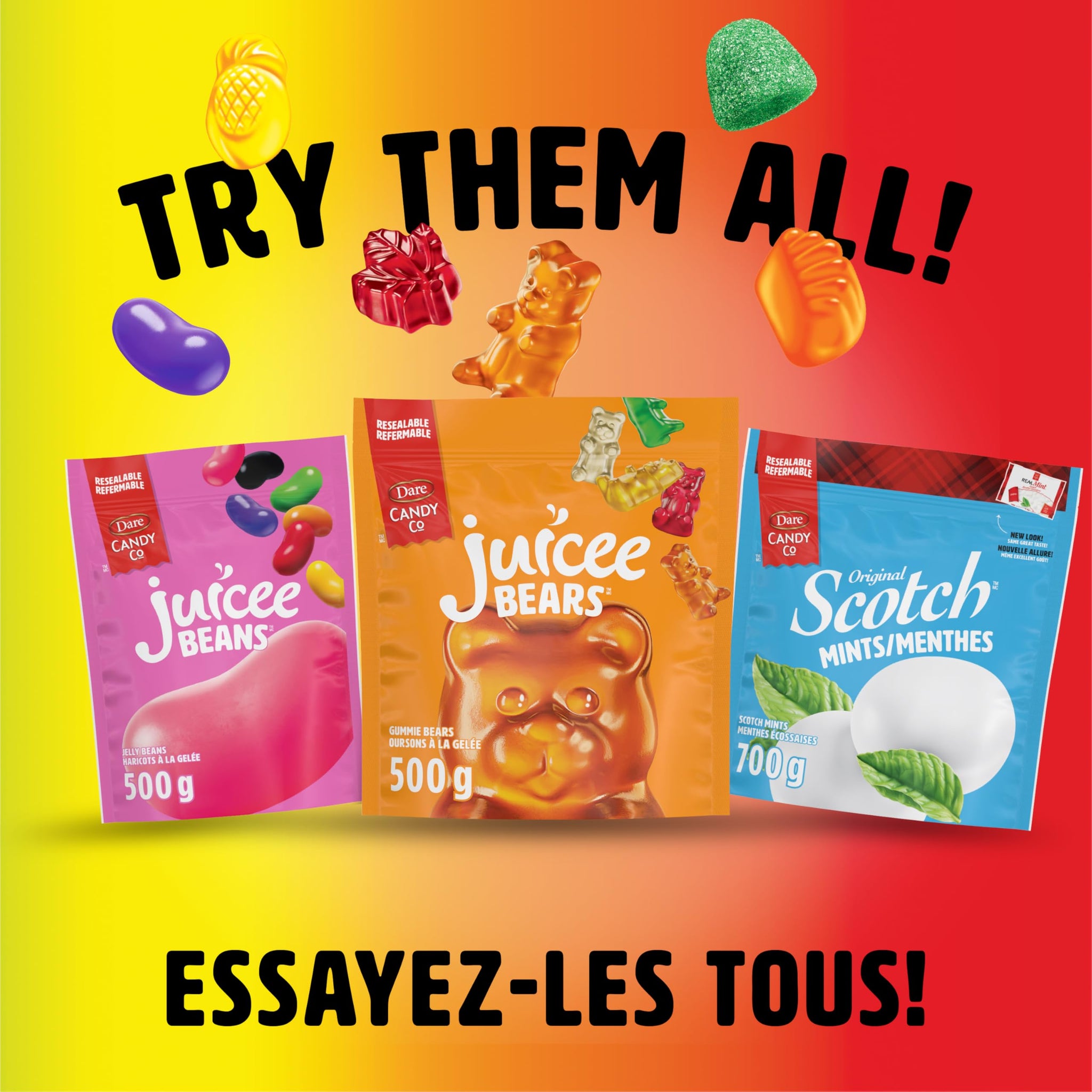 Dare Foods Limited Dare Juicee Jubes - Mixed Fruit, Soft and Chewy Ju Jubes Candy, Gluten Free, Dairy Free, Fat Free 700g