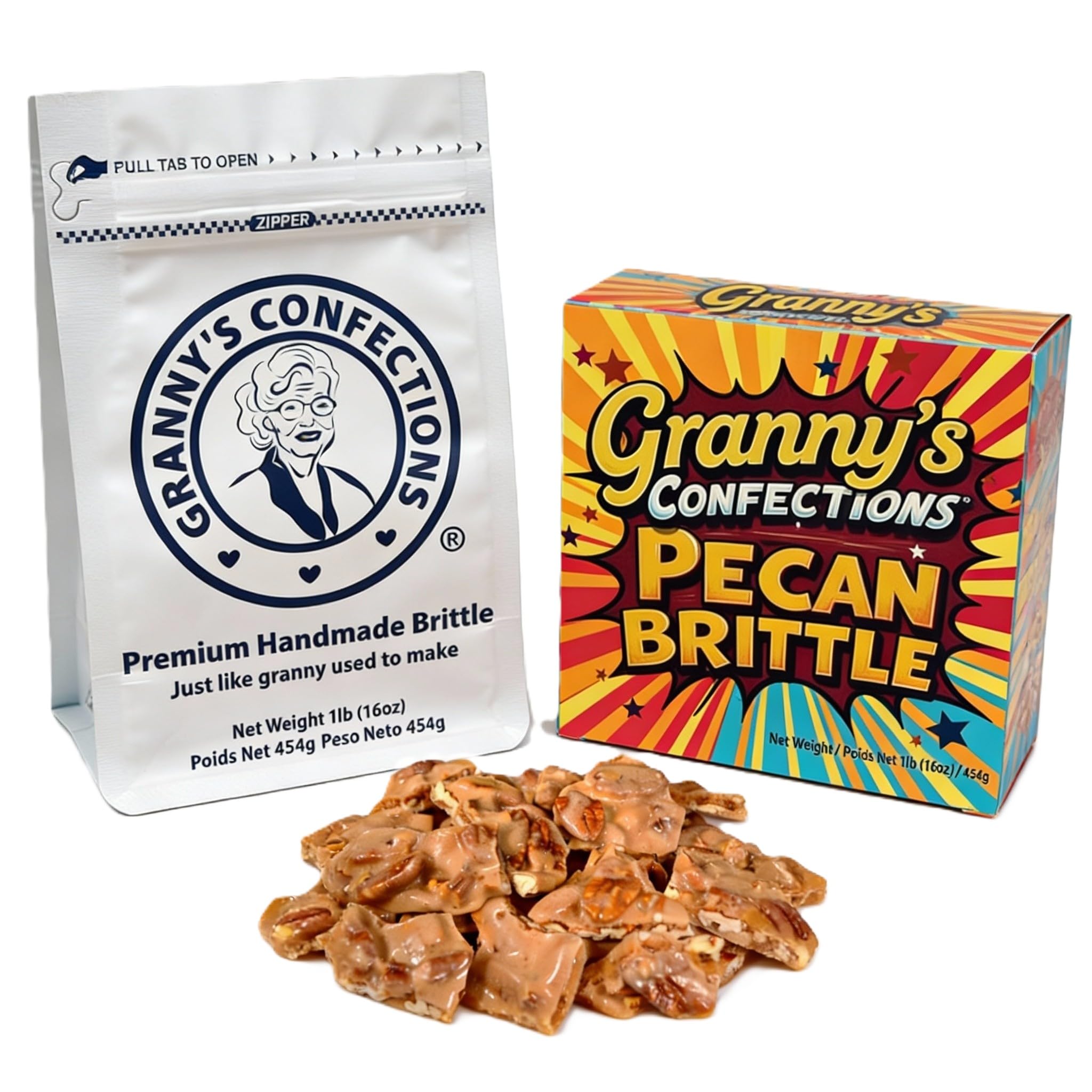 Granny’s Confections Pecan Brittle - 16 oz (454g) Premium Gourmet Candy - The Gift to Give.