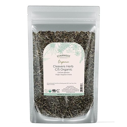 Starwest Botanicals Cleavers Herb Organic - Dried Loose Leaf Herb for Tea, & Herbal Blends, Cut & Sifted, Certified Kosher, Non-GMO - 4 oz Pouch