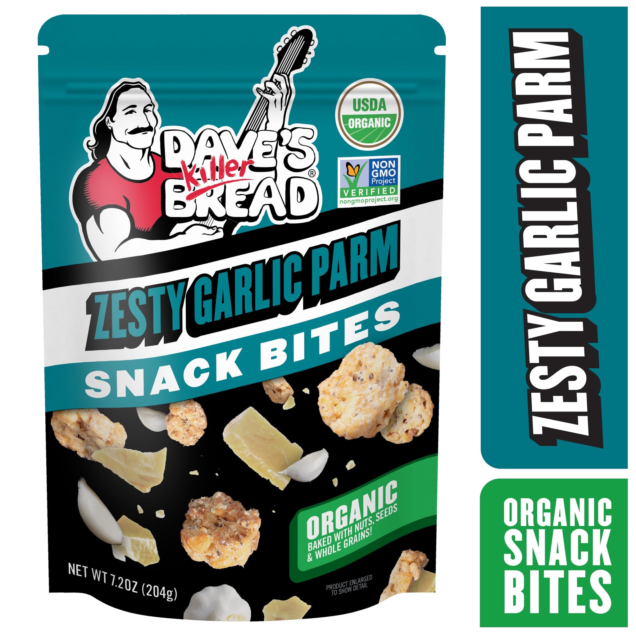 Dave's Killer Bread Zesty Garlic Parm Organic Snack Bites, Garlic Parmesan Snacks, 7.2 oz