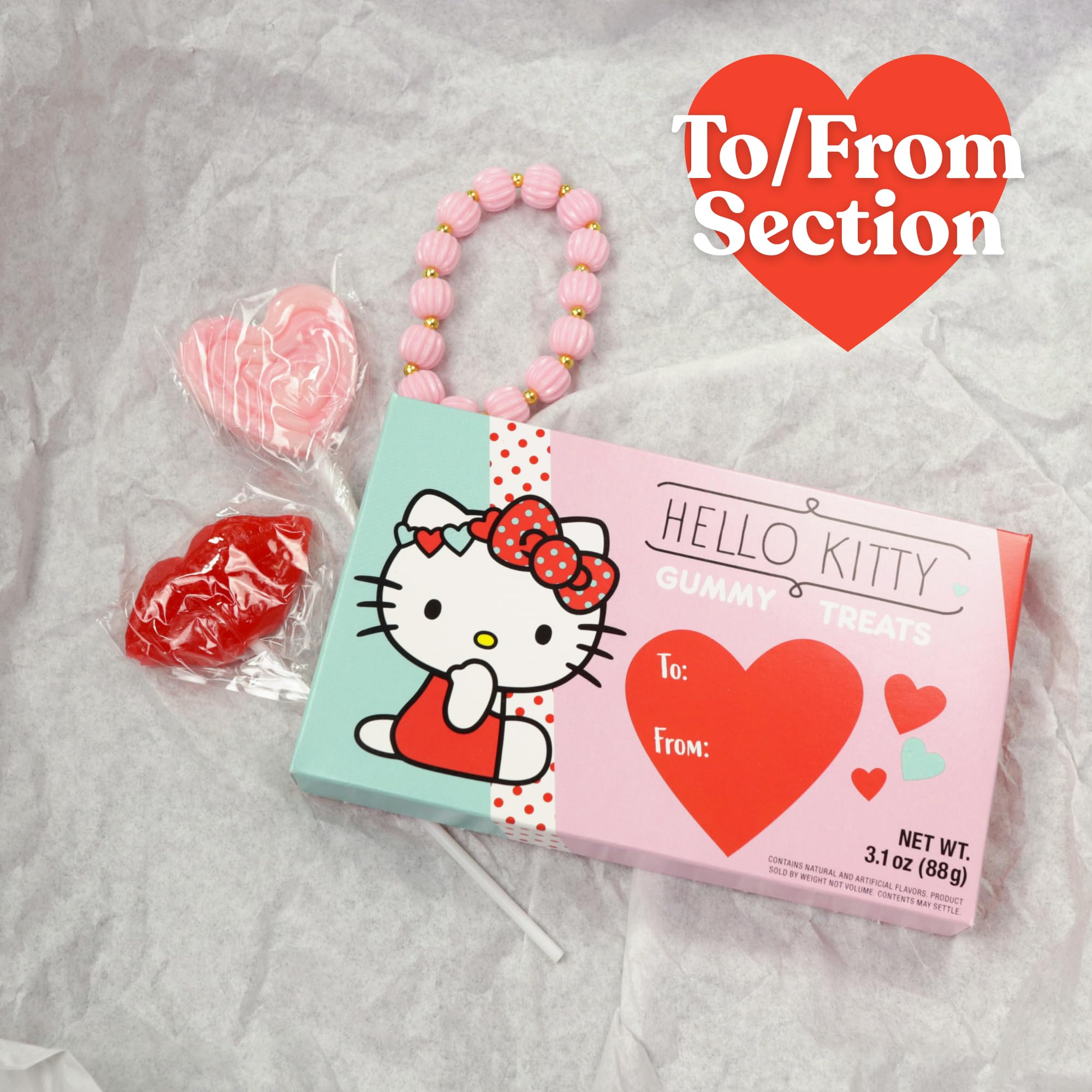 Valentine's Day Hello Kitty Gummies, Assorted Fruit Flavored, Theatre Box with To/From Section, Seasonal Candy Gift, 3.1 Ounce (Pack of 3)
