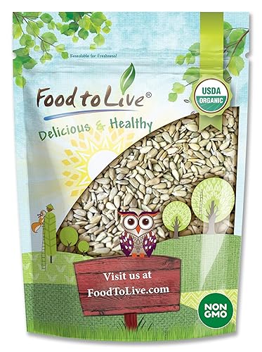 Food to Live Organic Sprouted Sunflower Seeds, 1 Pound Non-GMO, Kosher, No Shell, Unsalted, Raw Kernels, Vegan Superfood, Sirtfood, Bulk