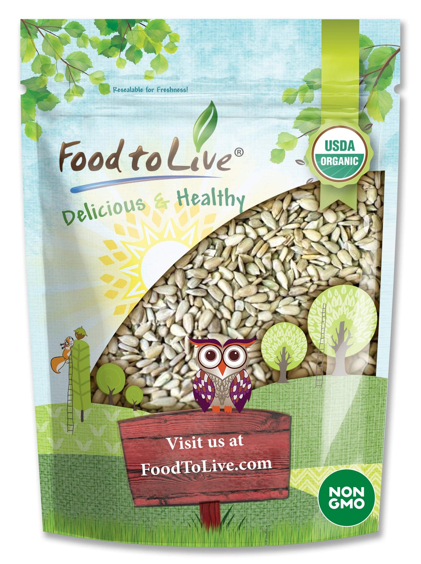 Food to Live Organic Sprouted Sunflower Seeds, 1 Pound Non-GMO, Kosher, No Shell, Unsalted, Raw Kernels, Vegan Superfood, Sirtfood, Bulk