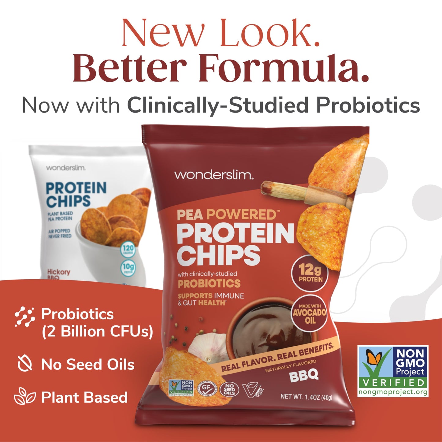 Wonderslim Protein Chips with Probiotics, BBQ | 12g Plant Protein, 170 Cal | High Protein Chips, Vegan, Gluten Free, Non-GMO | Made with Avocado Oil