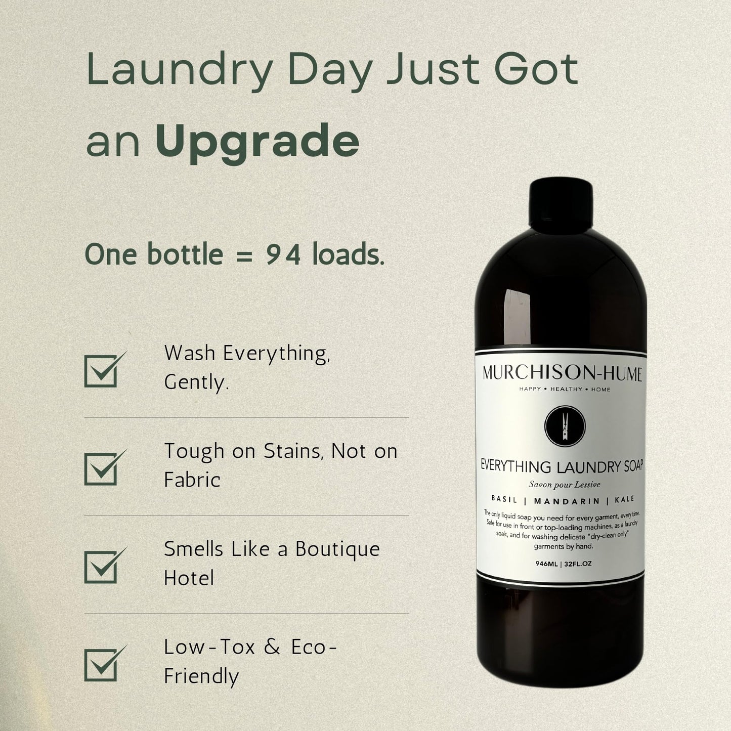Murchison-Hume Everything Laundry Detergent - Original Fig, 32 oz, Up to 94 Loads, Plant-Based, Non-Toxic, Refillable Bottle, Safe for All Fabrics