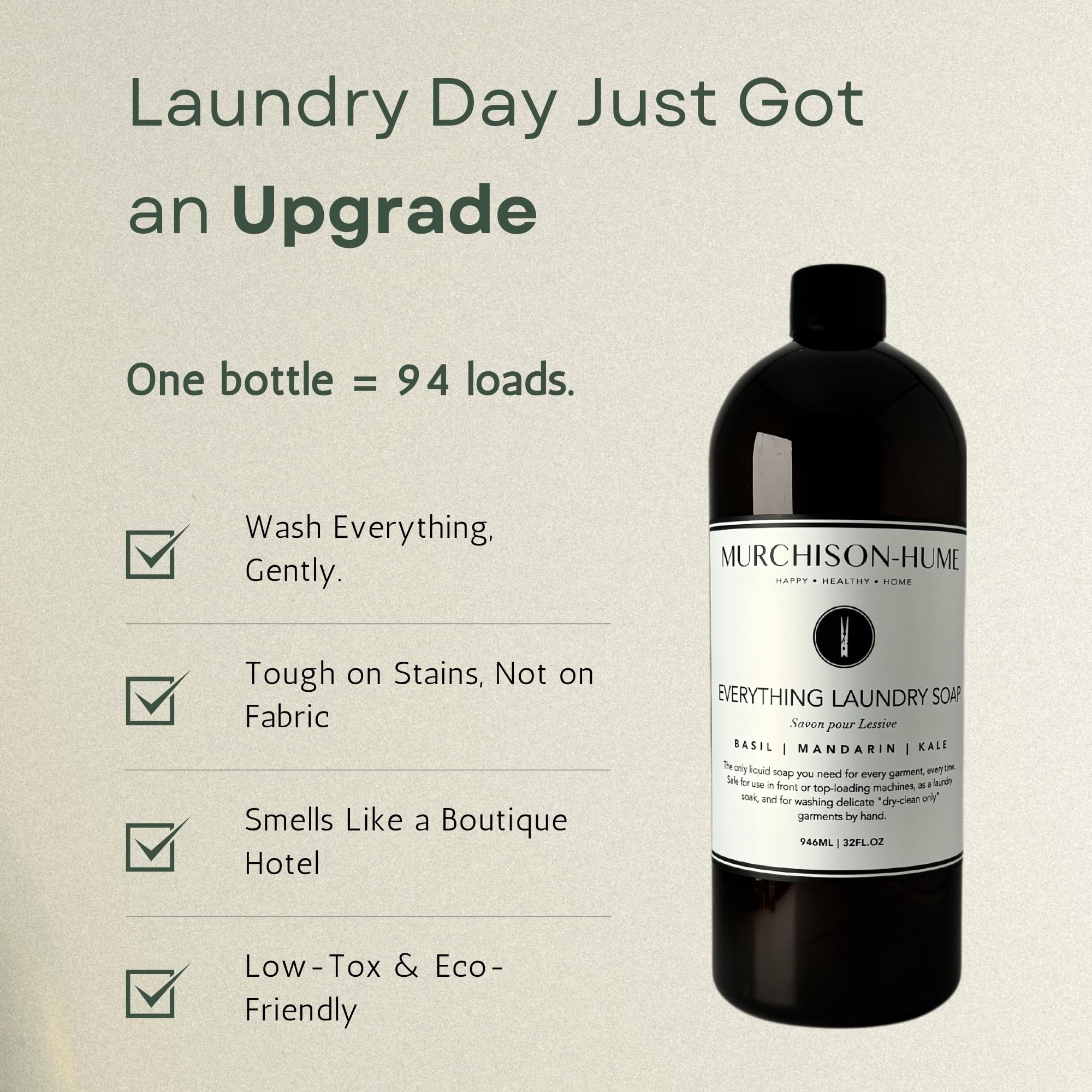 Murchison-Hume Everything Laundry Detergent - Original Fig, 32 oz, Up to 94 Loads, Plant-Based, Non-Toxic, Refillable Bottle, Safe for All Fabrics