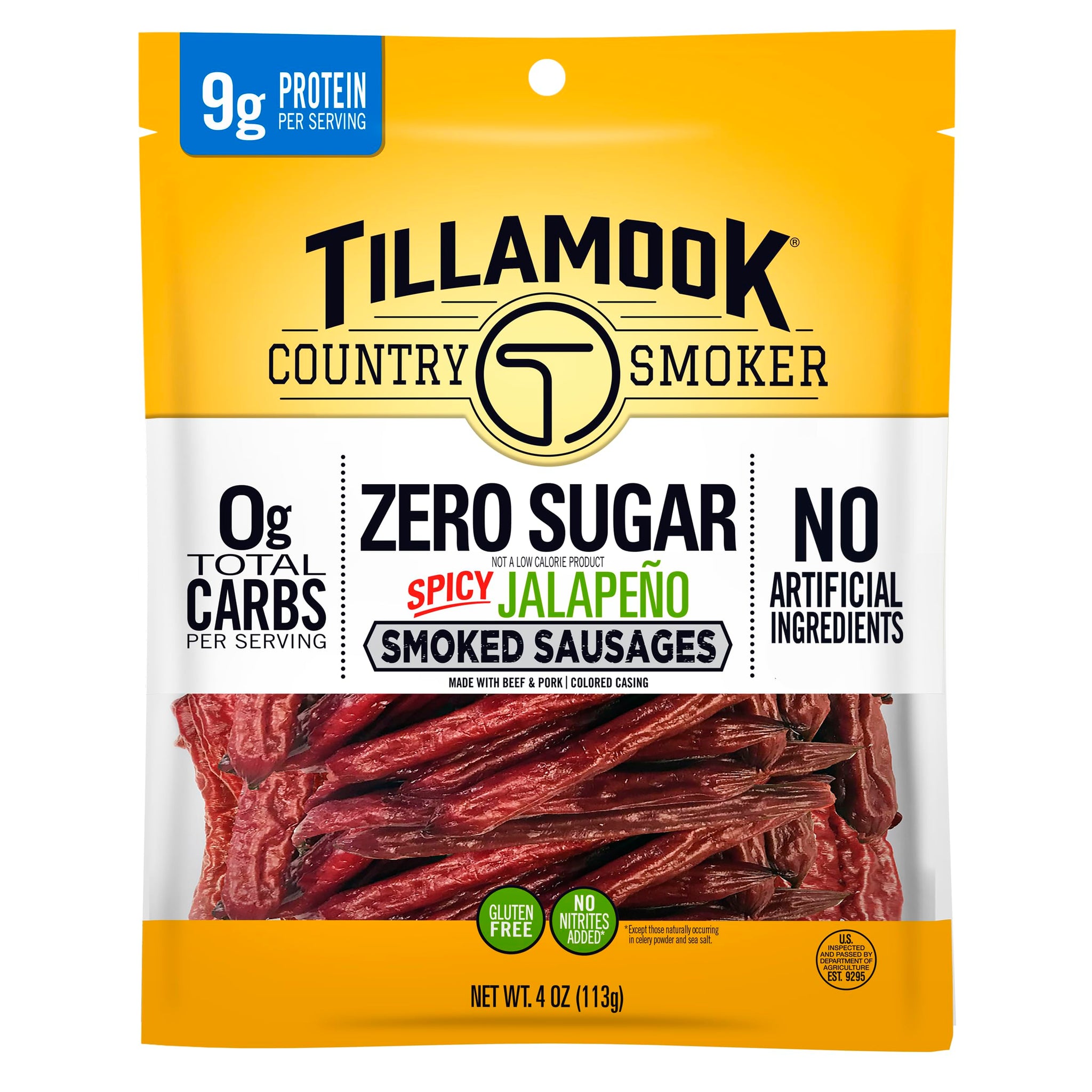 Tillamook Country Smoker Smoked Sausage, Zero Sugar, Spicy Jalapeño, 4 Ounce (1 Pack) Real Hardwood Smoked Sausages, Low Carb, High Protein, Ready