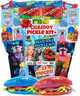 Chamoy Pickle Kit For 2 + Blue Raspberry Pickle Kit-(22 Pieces) Tiktok Candy Gift w Fruit Roll ups, skwinkles & other Mexican candy. Christmas gifts