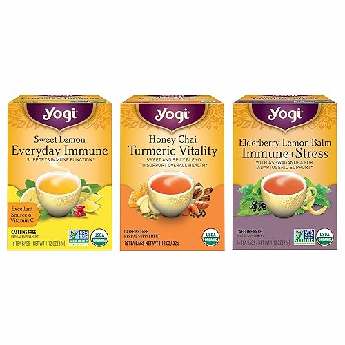 Yogi Tea Immune Support Tea Variety Pack - 16 Bags per Pack (3 Packs) - Immunity Support Sampler Set - Sweet Lemon Everyday Immune, Honey Chai