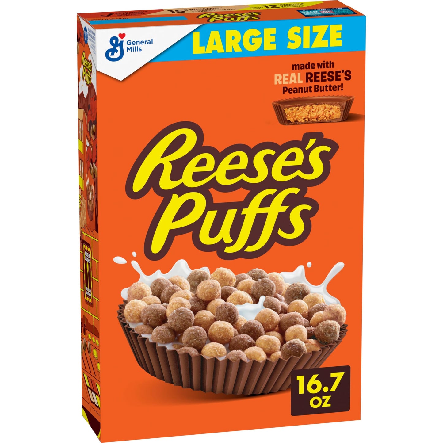 REESE'S PUFFS Breakfast Cereal, Chocolatey Peanut Butter Cereal, Large Size, 16.7 oz