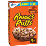 REESE'S PUFFS Breakfast Cereal, Chocolatey Peanut Butter Cereal, Large Size, 16.7 oz