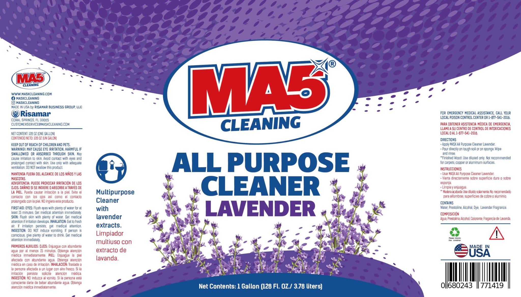 MA5x All Purpose Cleaner, Lavender, 1 Gallon | Multipurpose Cleaner with Lavender Extracts