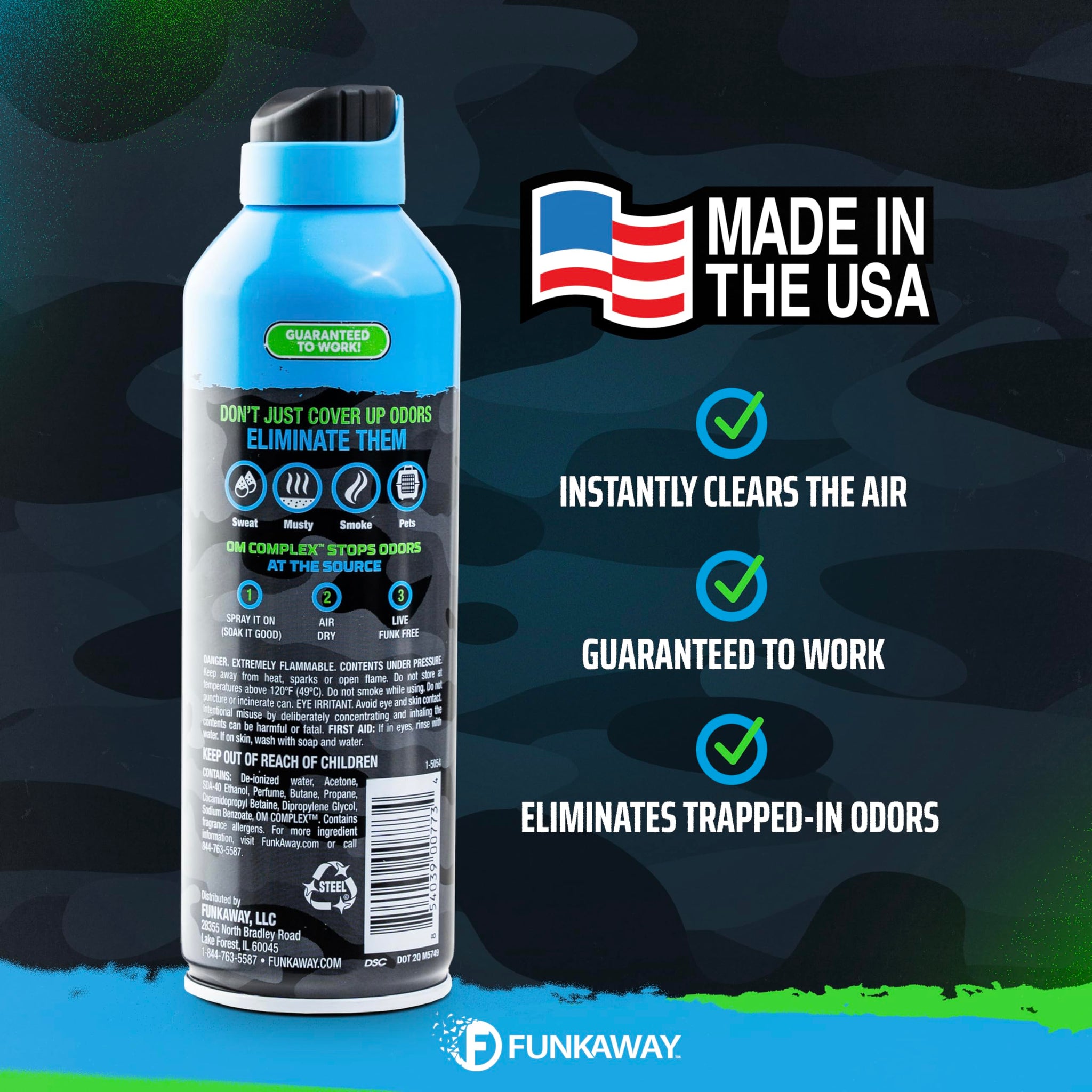FunkAway Extreme Military Grade Odor Eliminating AeroSpray, 6 oz., Odor Eliminating Spray Designed for First Responders, Removes Sweaty, Musty, Smoke