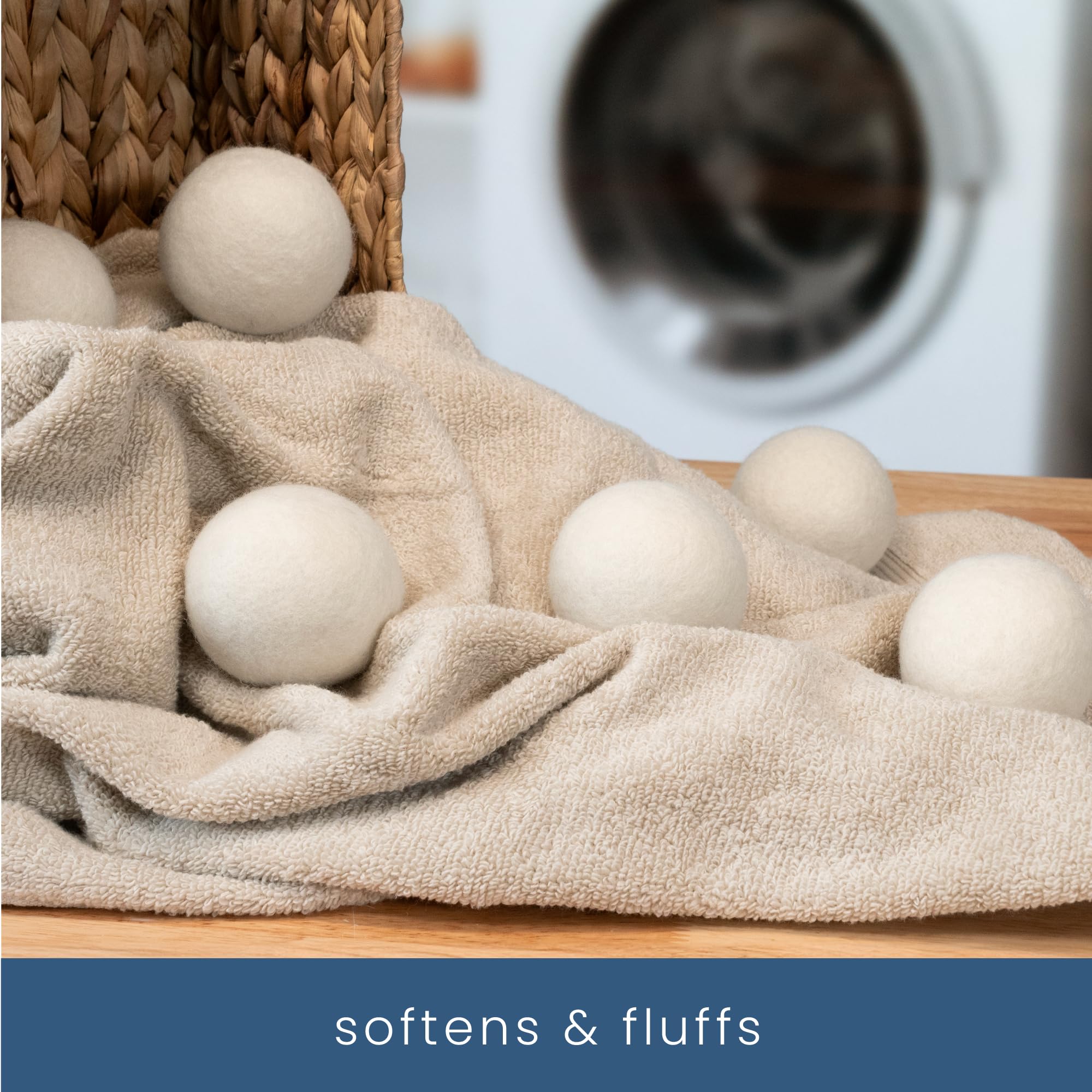 S&T INC. XL New Zealand Wool Dryer Balls, Fabric Softener for Laundry, Natural White, 2.9 in, 6 Pack