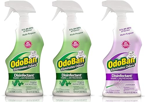 OdoBan Ready-to-Use Disinfectant and Odor Eliminator, Set of 3 Spray Bottles, Made in the USA, Original Eucalyptus and Lavender Scents, 32 Ounces Each