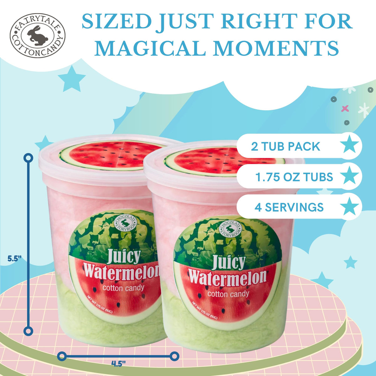 CHOCOLATE STORYBOOK Gourmet Flavored Cotton Candy - Unique Idea for Holidays, Birthdays, Gag Gifts, Party Favors (Juicy Watermelon, 1.75 oz, 2-Pack)