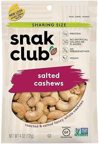 Snak Club Roasted & Salted Cashews, 4 Ounce (Pack of 6)