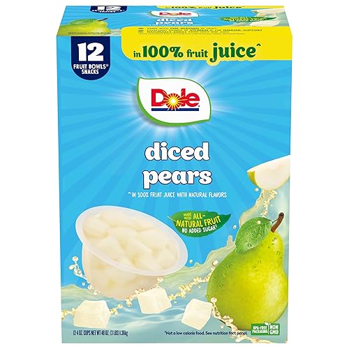 Dole Diced Pears in 100% Juice - Dole Fruit Bowls Snacks - 4 oz Fruit Bowls - 12 Pack