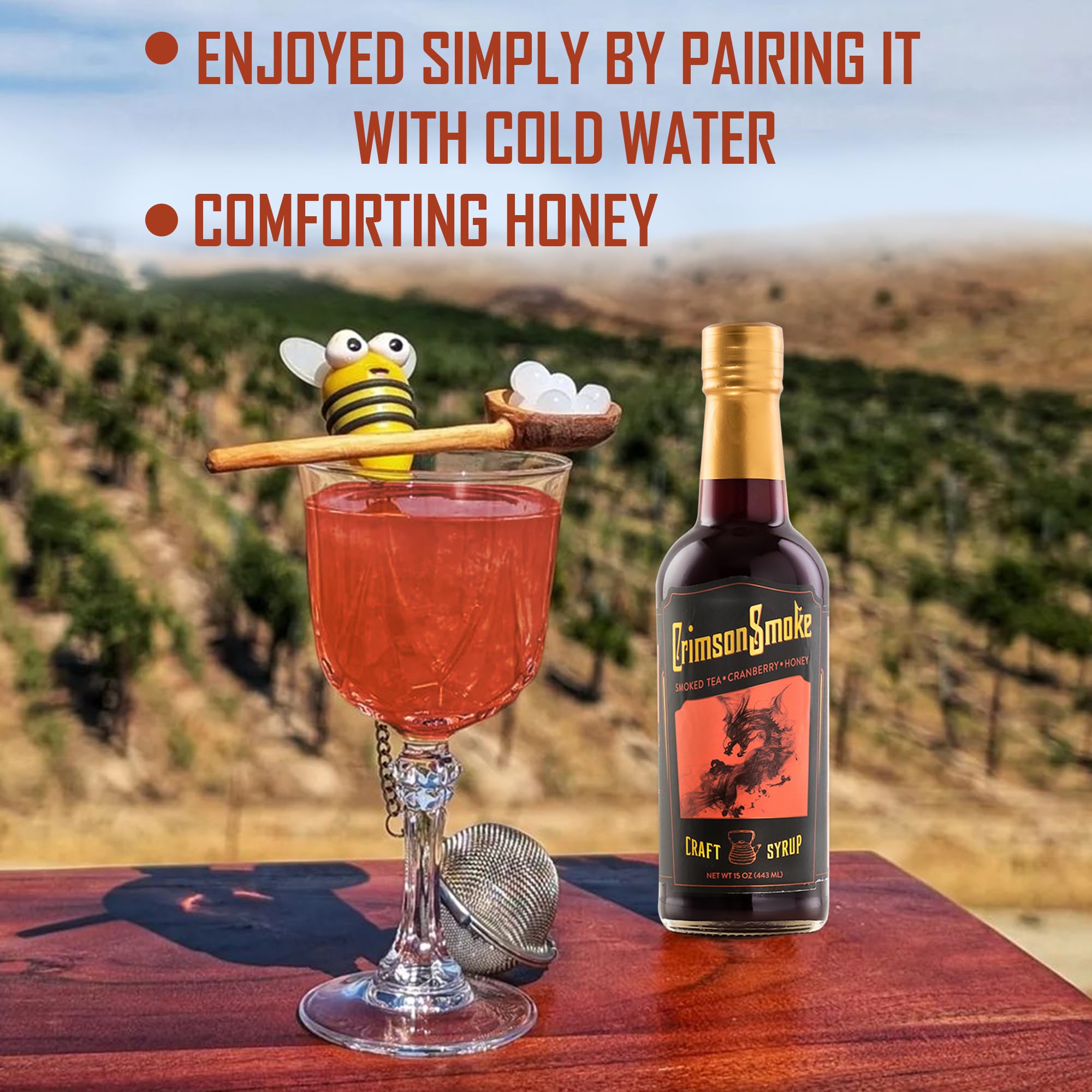 Absinthia Crimson Smoke Craft Mixer - Smoky Non-Alcoholic Drink Mixer with Cranberry, Honey & Cedar-Smoked Black Tea | Cocktail Syrup for Mocktails