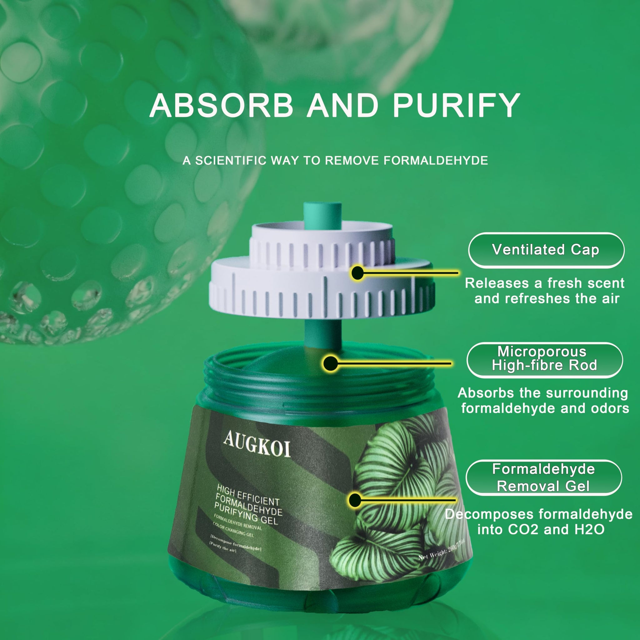 AUGKOI Formaldehyde Removal Gel, Strong Odor Eliminator, More Effective than Activated Charcoal, Room Deodorizer, Multi-purpose Air Freshener