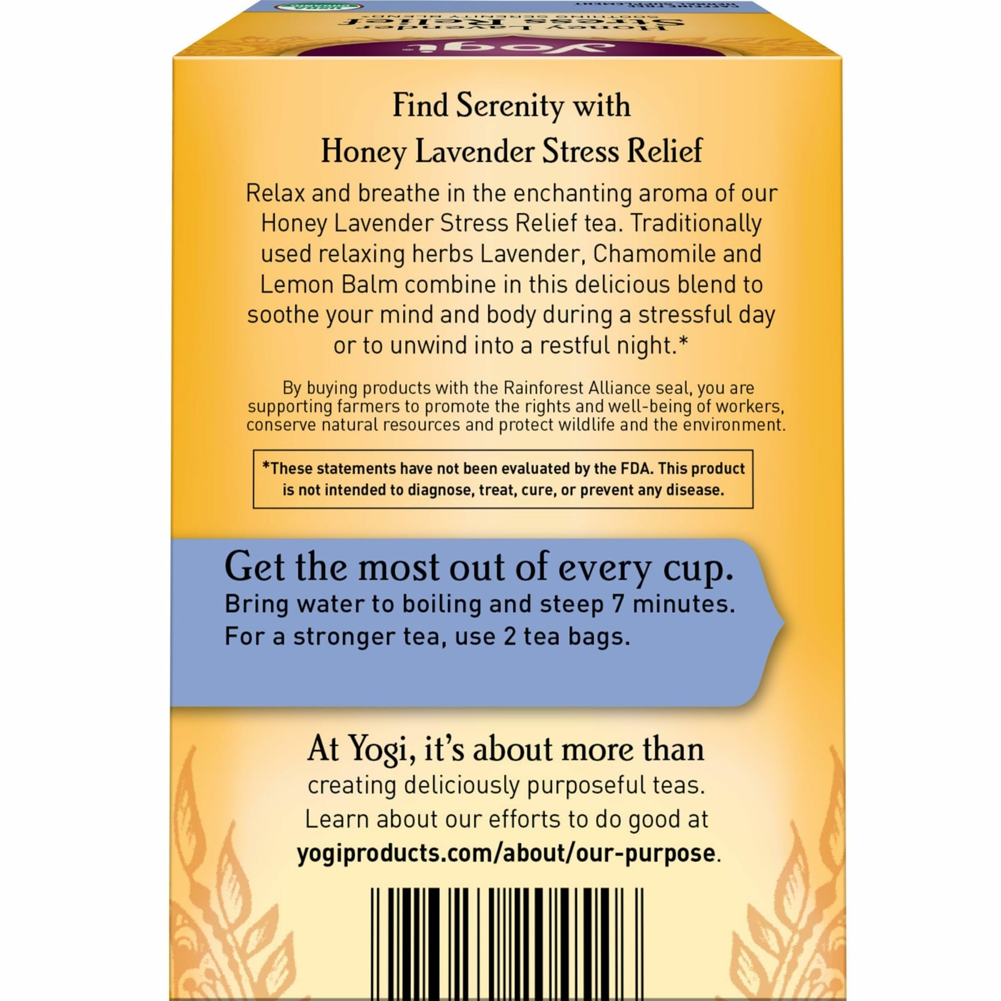 Yogi Tea Honey Lavender Stress Relief - 16 Bags per Pack (4 Packs) - Organic Chamomile Lavender Tea - Includes Lemon Balm, Lemongrass, Spearmint Leaf