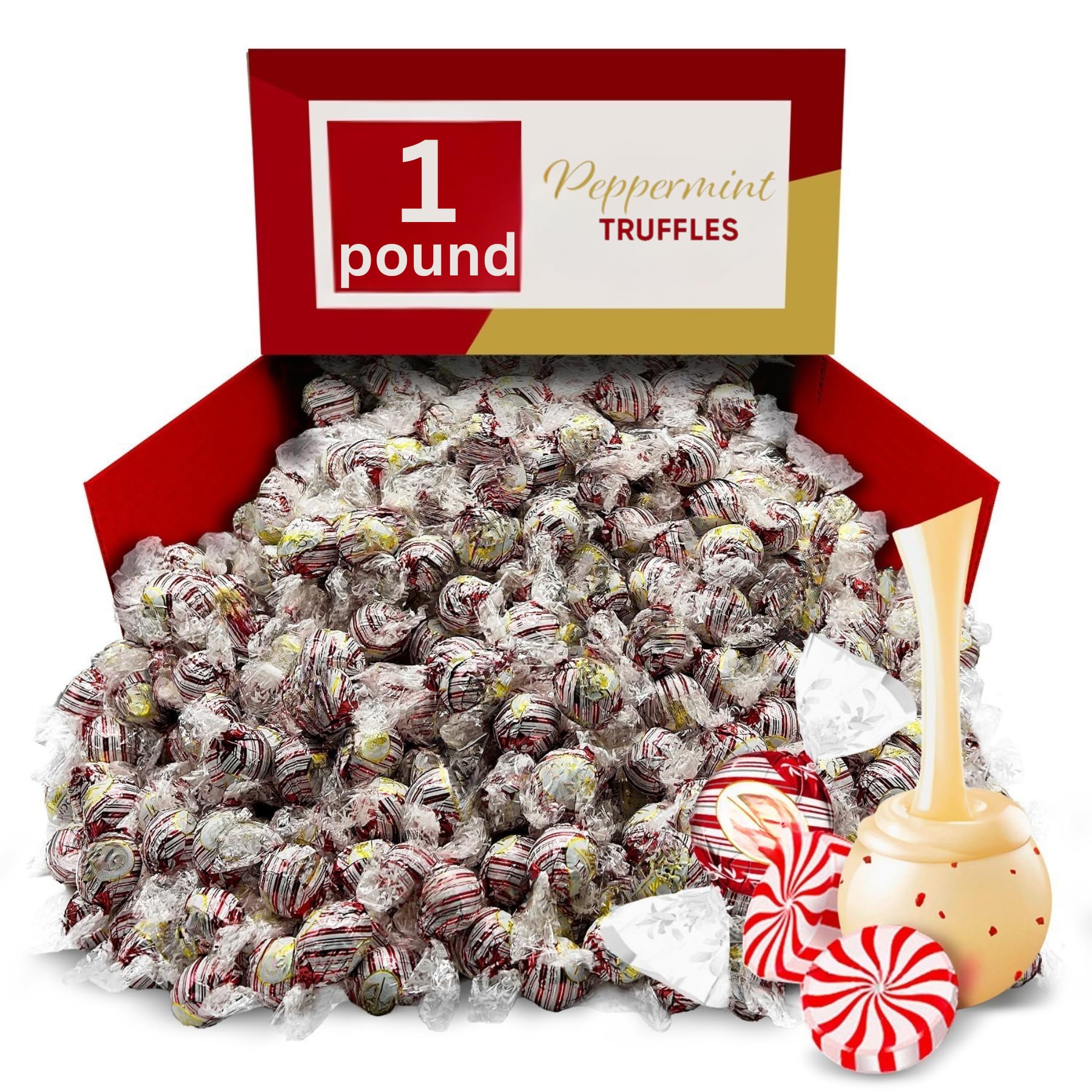 Peppermint Chocolate Truffles, Creamy Mint Filled Candy - 1 lb (Approx. 40 pieces)