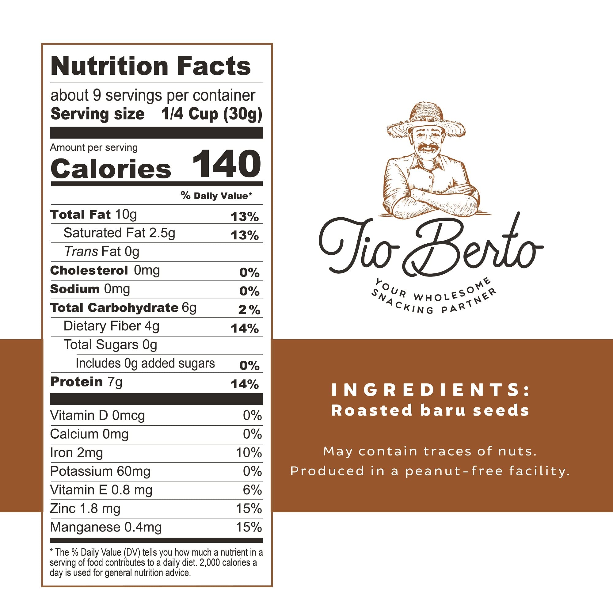Baru Nuts Roasted, 10 oz Resealable Bag | Crunchy and Delicious | Suitable for Vegan, Gluten Free, Keto, Peanut Free Diets | High Protein Snacks |
