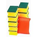 VHD Easy Grab Nail Saver Scrub Sponges, for Washing Dishes and Cleaning Kitchen, for All Surfaces, 10 Pieces Scrub Sponges with 1 Piece Orange