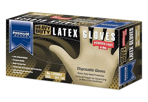 Premium Guard - 9Mil, Heavy Duty Disposable Latex Gloves, Powder Free, 100 gloves per Box, Size - XL
