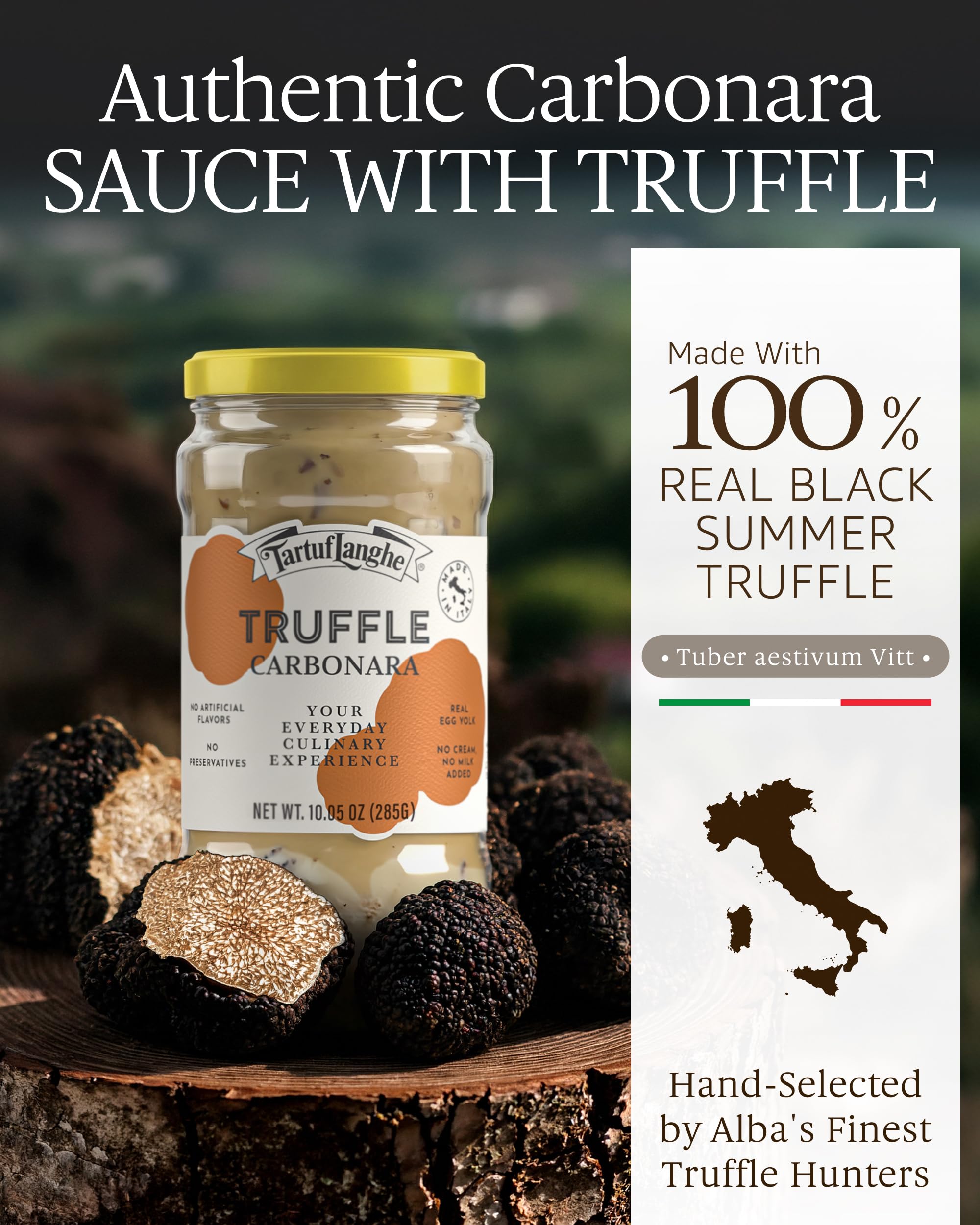 TartufLanghe Black Truffle Carbonara Sauce - Creamy Pasta Sauce with Egg Yolk, Cheese, and Summer Black Truffle from Italy, Authentic Italian Food, No