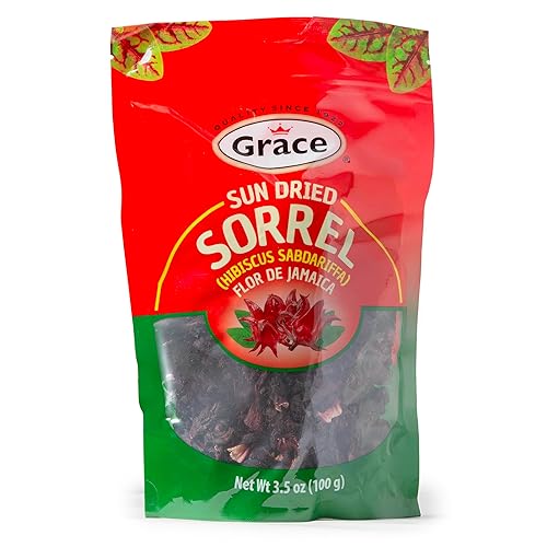 Grace Sun Dried Sorrel 3.5oz - 1 Pack - Jamaica Leaves - Flor de Jamaica - Hibicus Sabdariffa