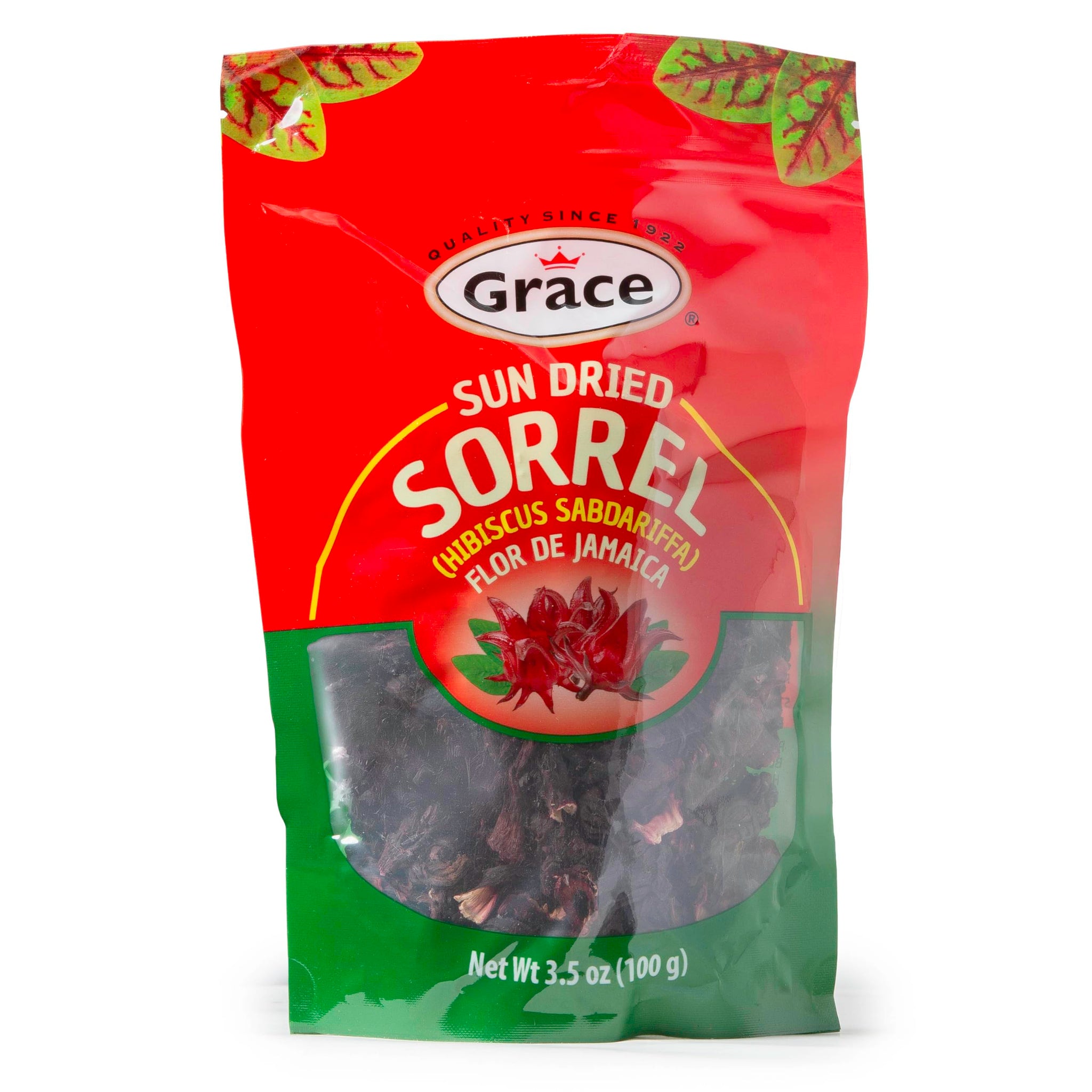 Grace Sun Dried Sorrel 3.5oz - 1 Pack - Jamaica Leaves - Flor de Jamaica - Hibicus Sabdariffa